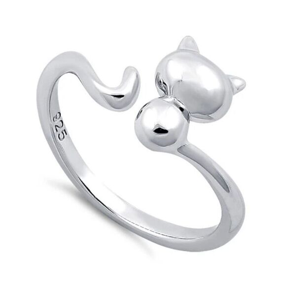 Sterling Silver Plain Bubble Cat Ring New - Picture 1 of 4